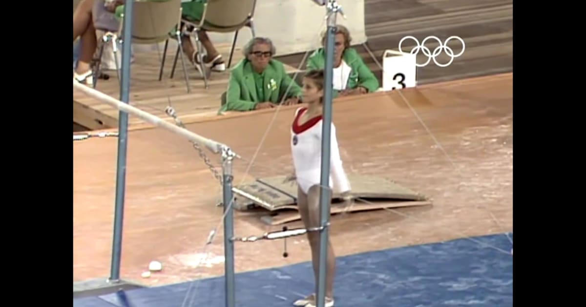 Olga Korbut Bars Routine Bei Den Olympischen Spielen 1972