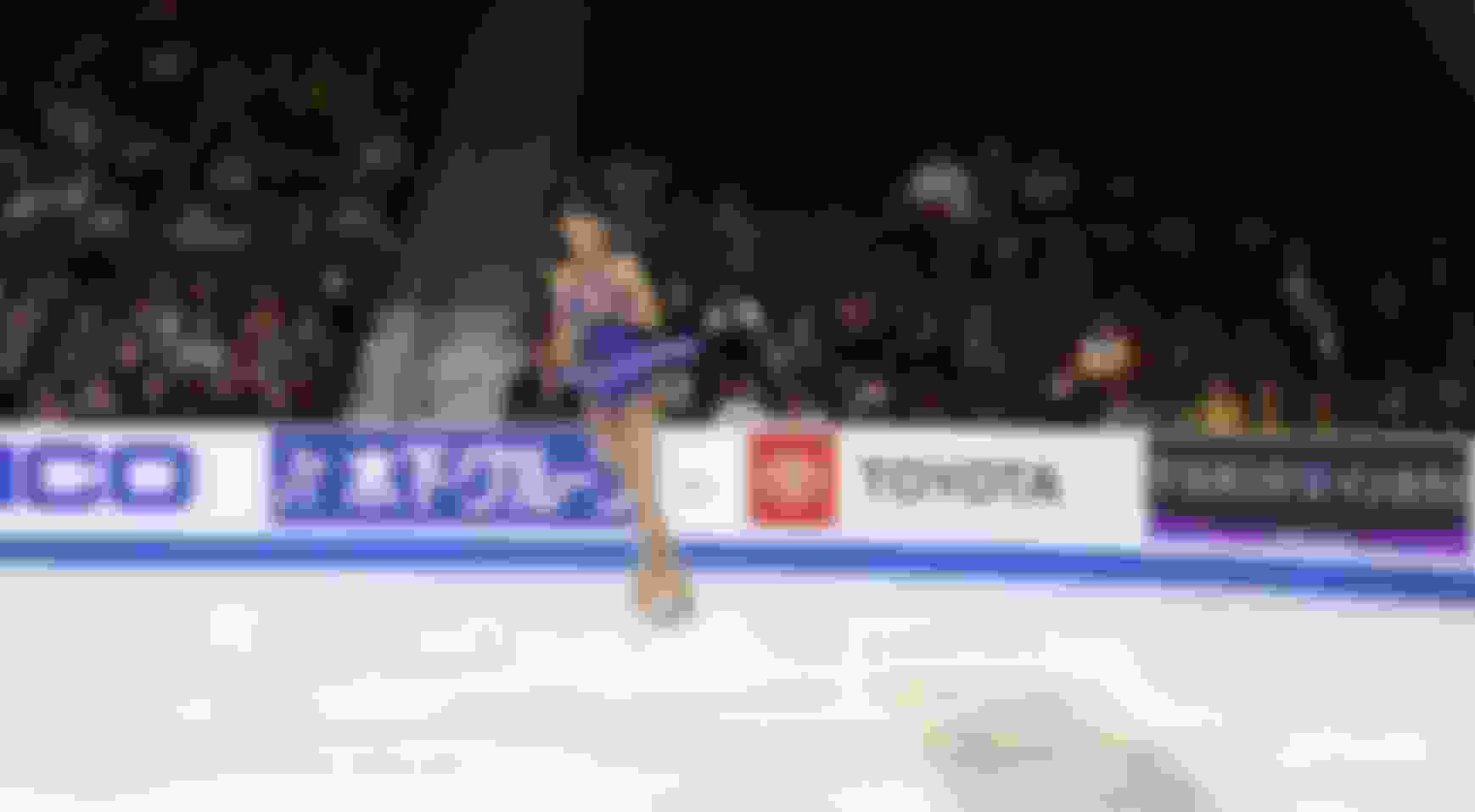 Anna Shcherbakova performs a jump in the ladies free skating program at 2019 Skate America