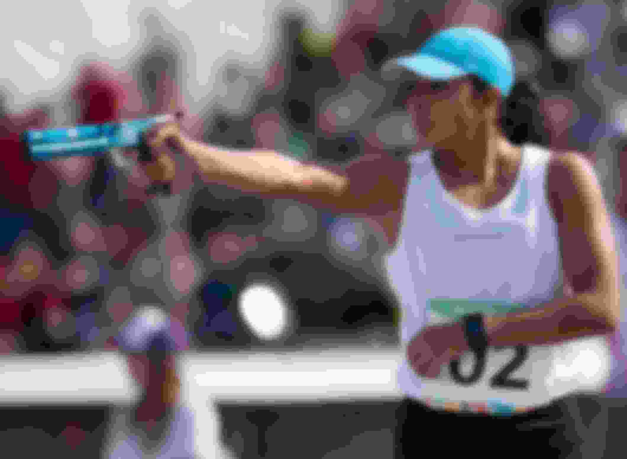 Salma Abdelmaksoud (EGY) relied on her stellar shooting accuracy in the laser-run to help propel her to victory (IOC/OIS)