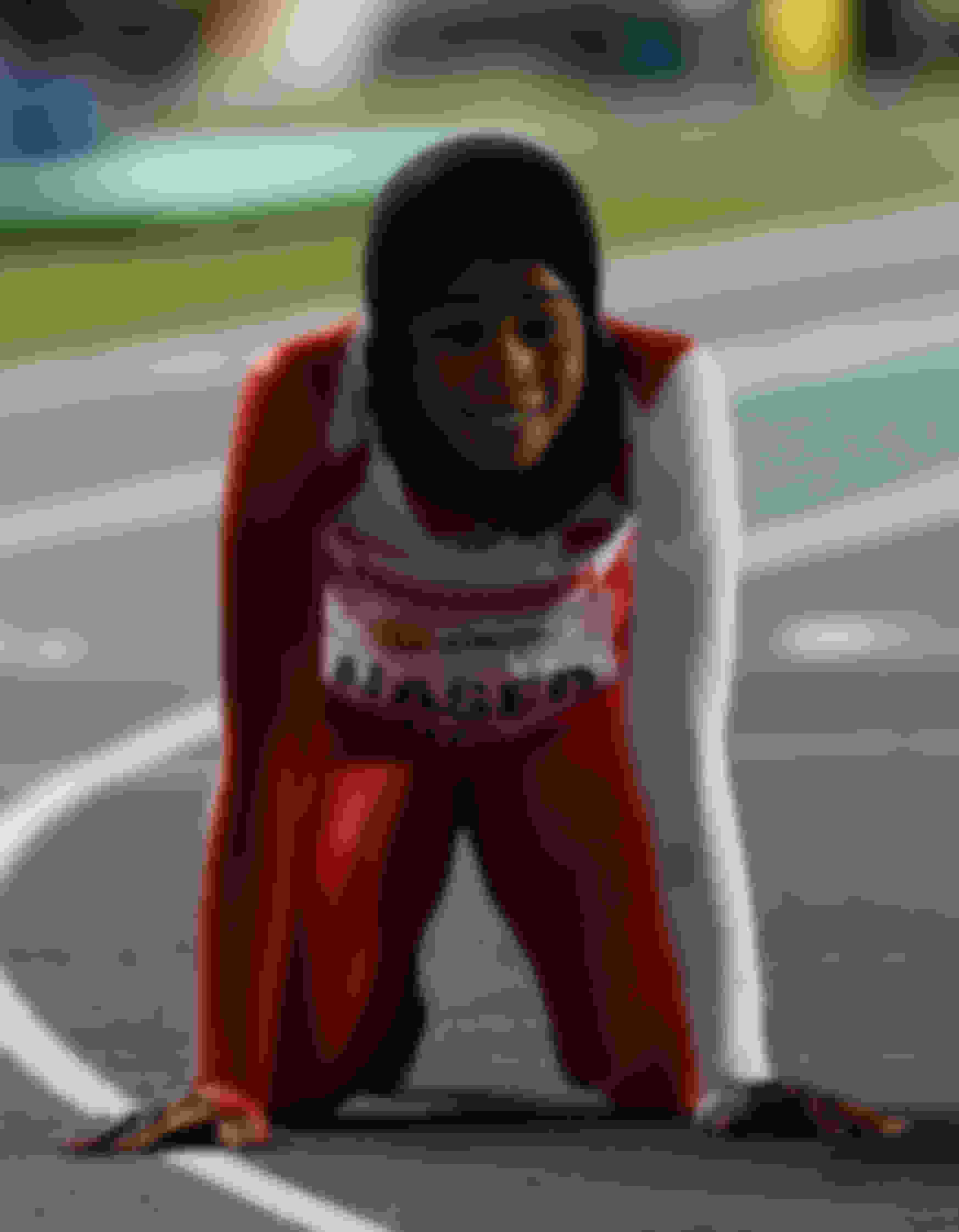 Salwa Eid Naser of Bahrain wearing a hijab after winning the Girls 400m Final at the IAAF World Youth Championships in 2015 
