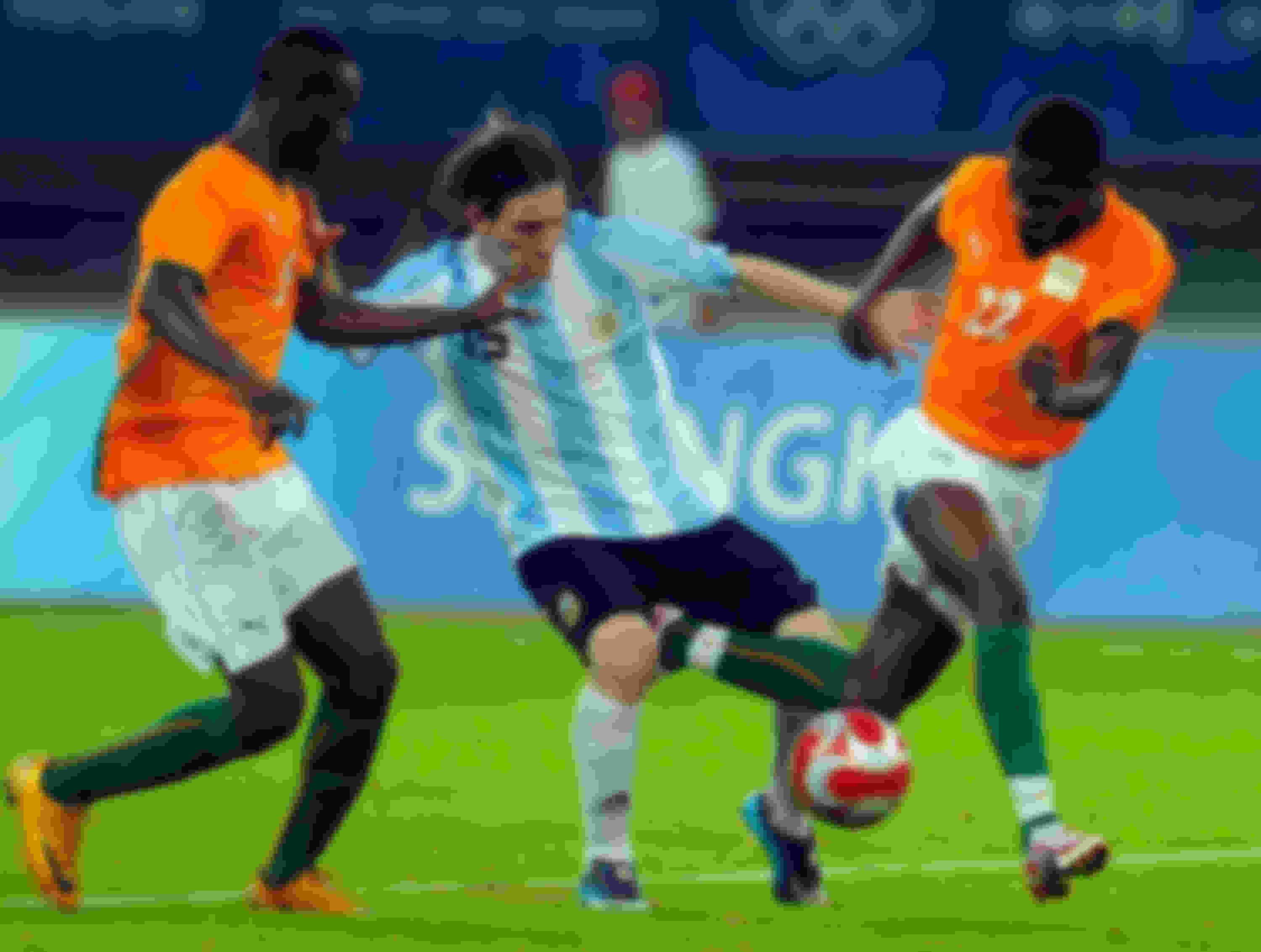 Lionel Messi in action against Ivory Coast in his Olympics debut