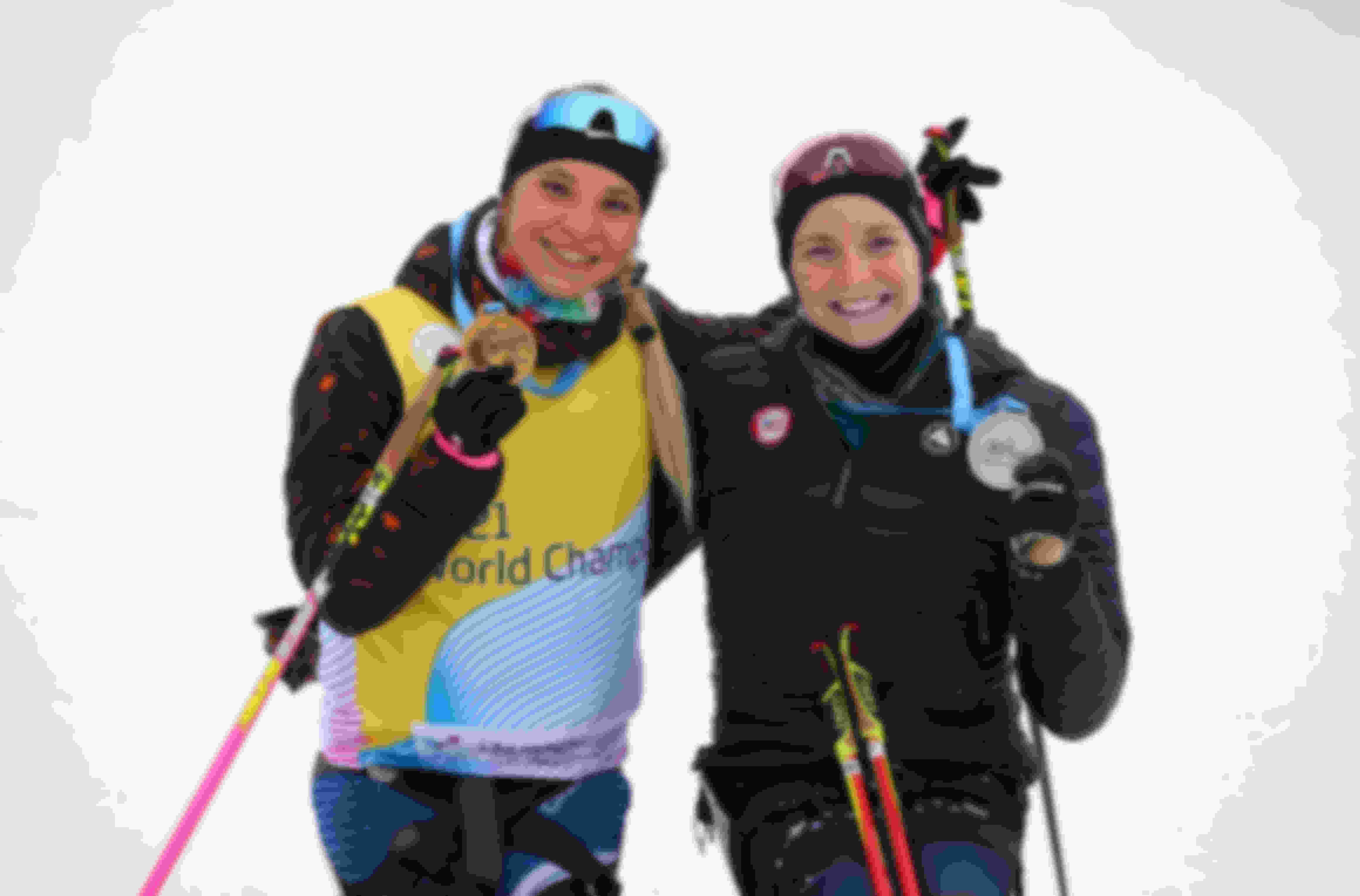 Winner Oksana Masters (L) and runner-up Kendall Gretsch after the World Championship cross-country 15km sitting in Lillehammer in January 2022.
