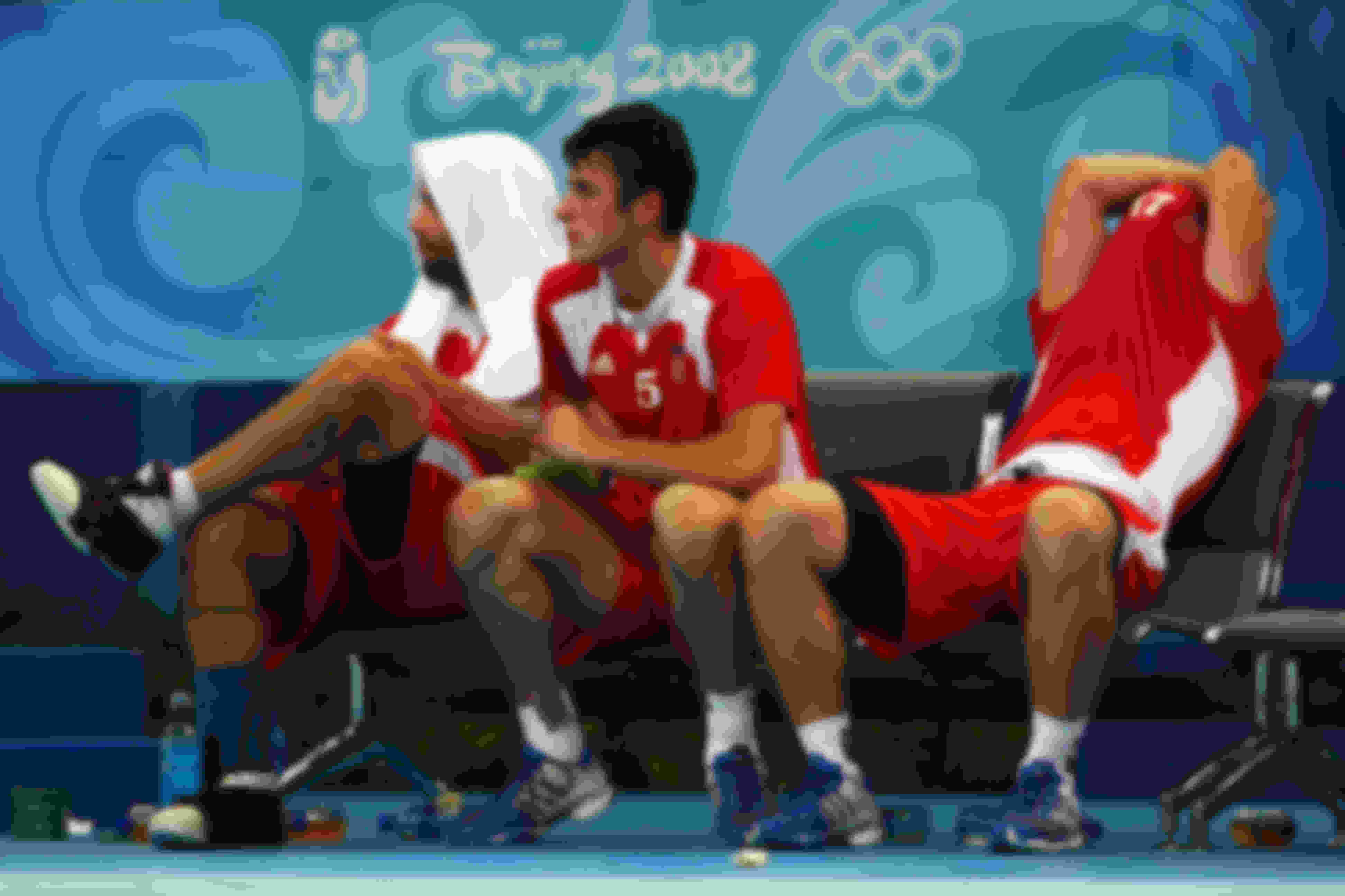 Domagoj Duvnjak with his Croatian teammates, dejected after losing the the Beijing 2008 bronze medal match. (Photo by Vladimir Rys/Getty Images)
