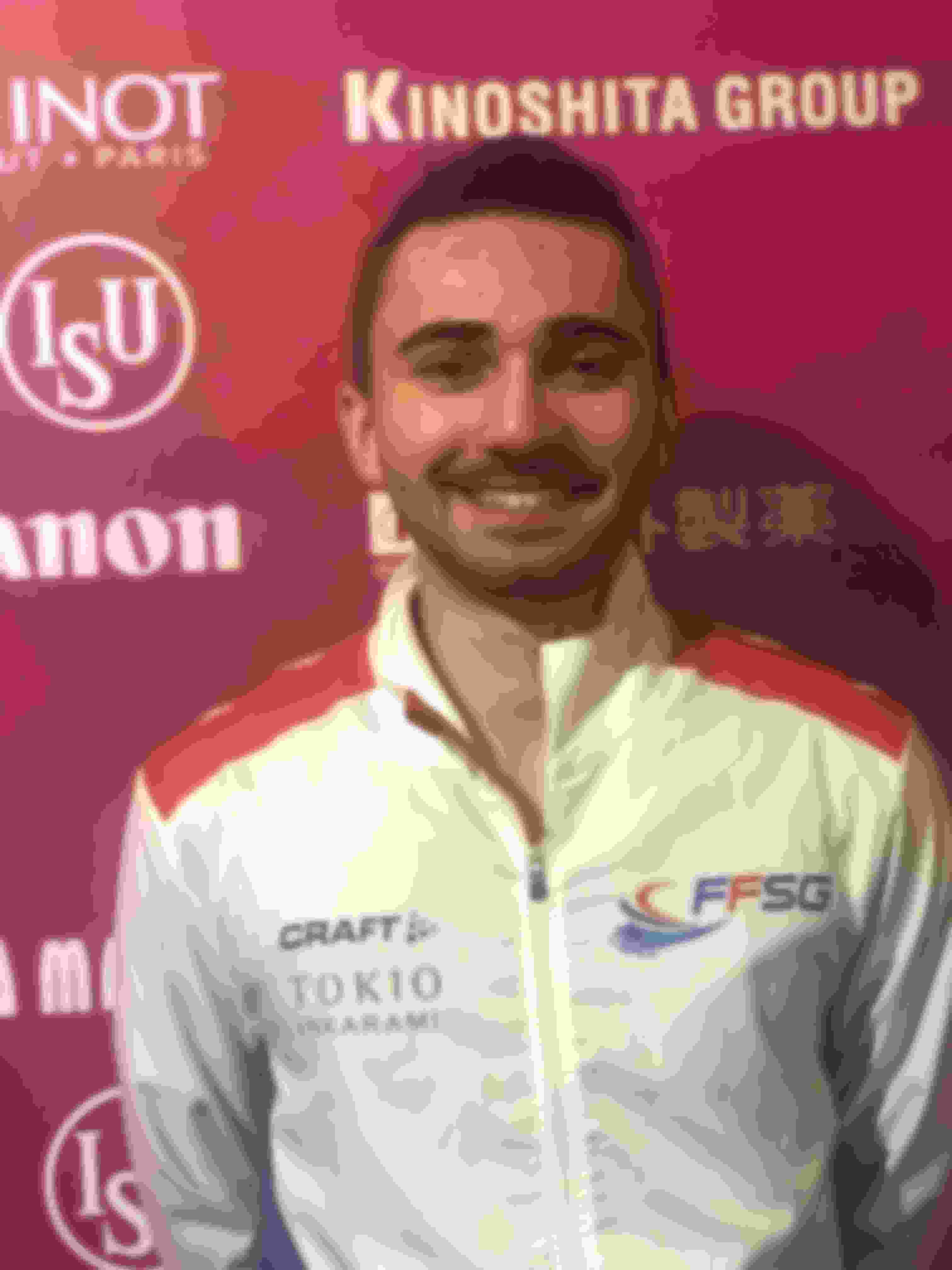 Kevin Aymoz after his personal best short program at the 2019 Grand Prix Final in Turin