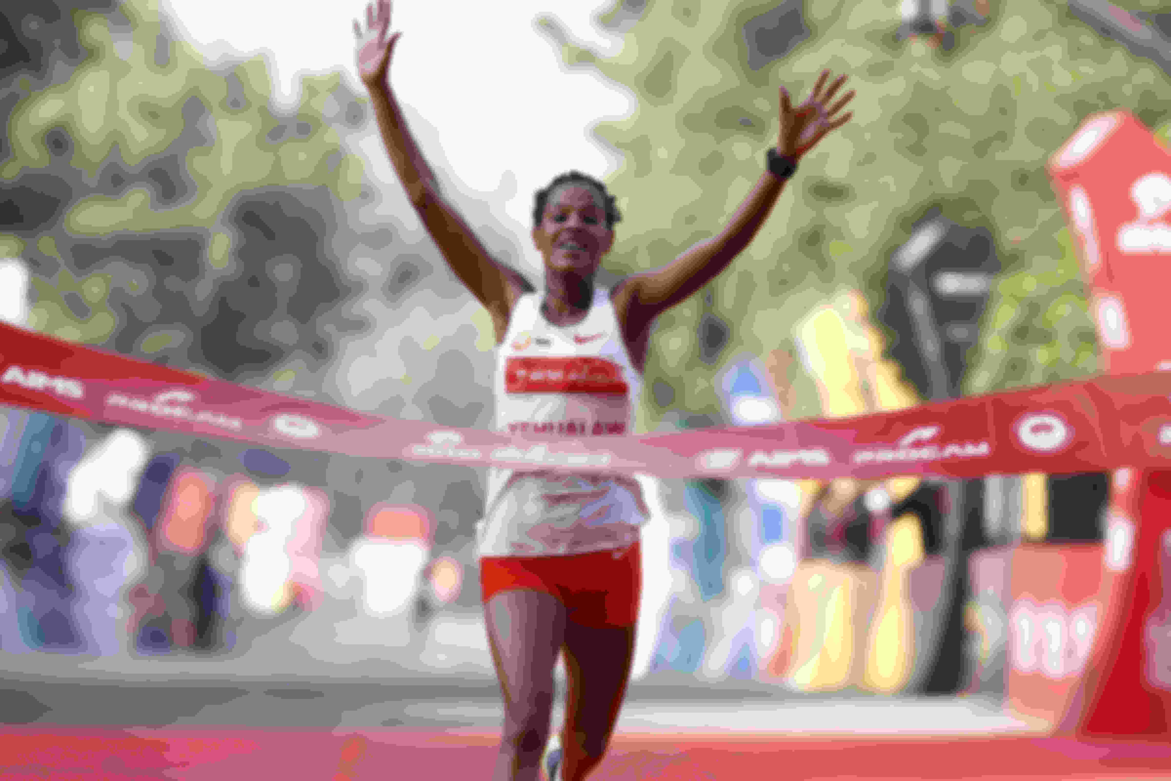 Yelamzerf Yehualaw set a new course record en route her win at the 202 Airtel Delhi Half Marathon. Photo: ADHM Media