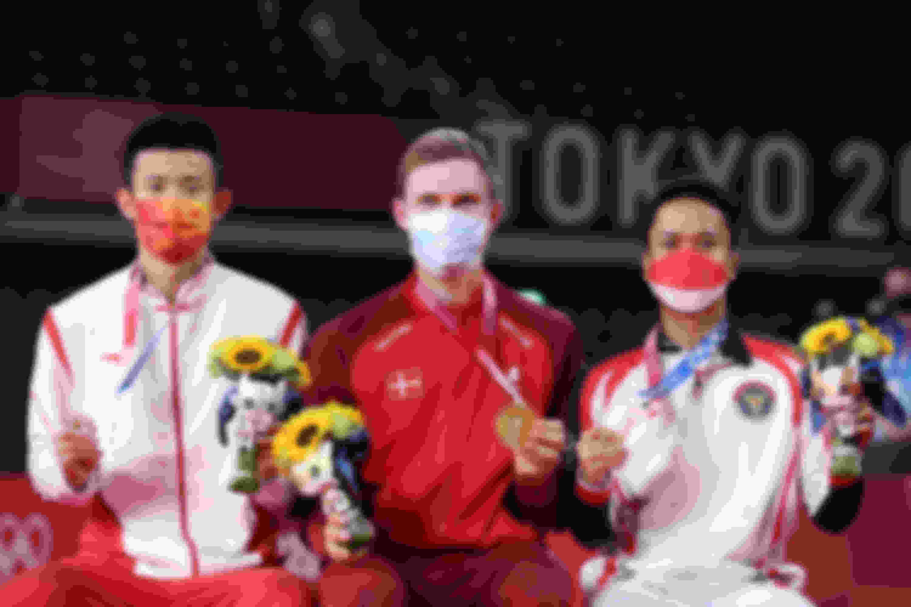 Tokyo 2020 badminton men's singles podium