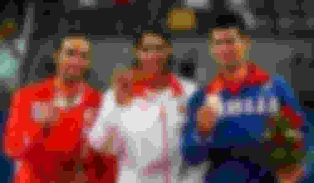 オリンピックの初舞台は2008年の北京五輪（右端）。優勝したラファエル・ナダル（中央）に準決勝で敗れたが、銅メダルを獲得している
