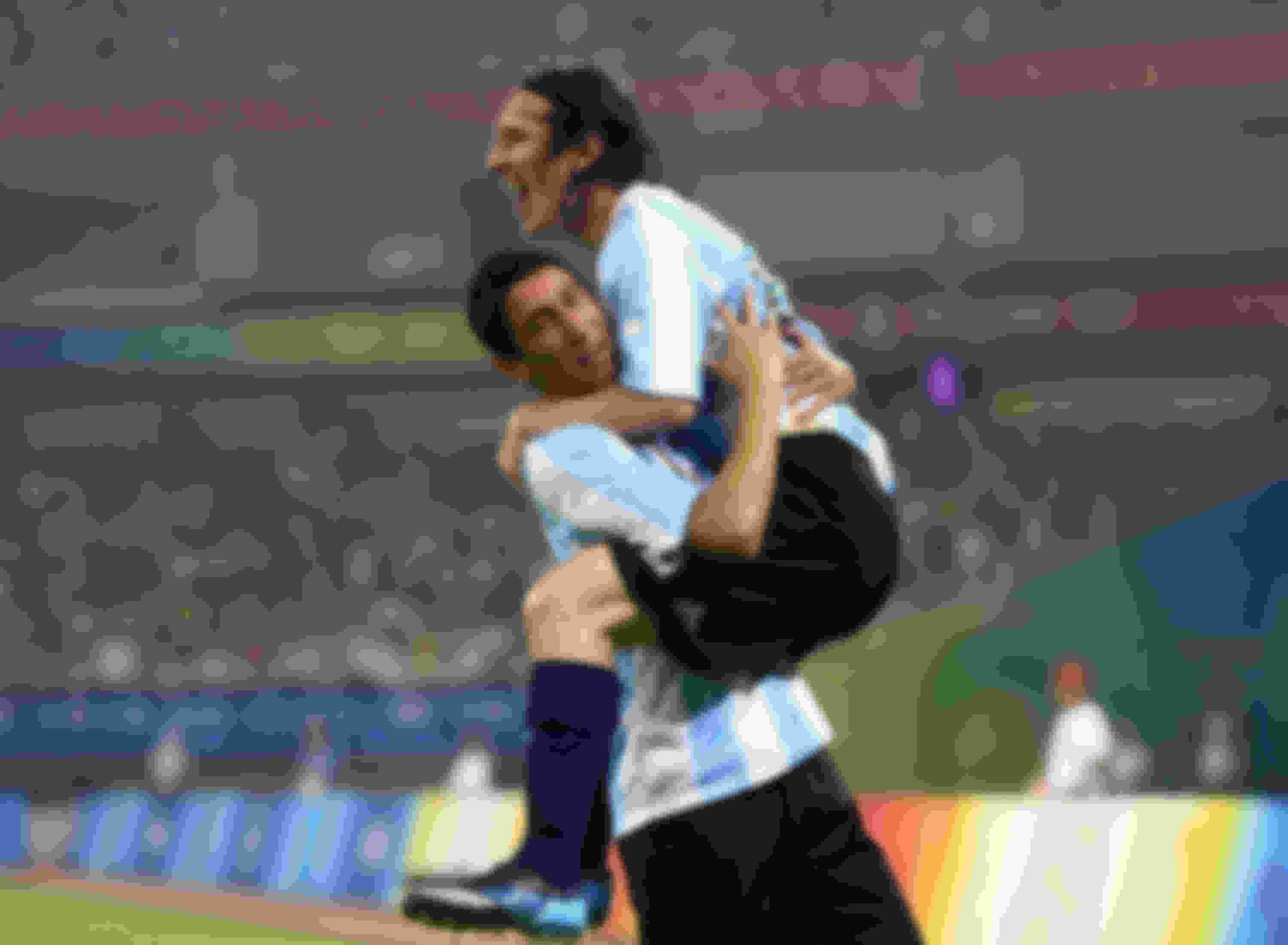 Lionel Messi celebrates Argentina's first goal in the quarter-finals of Beijing 2008 Olympics