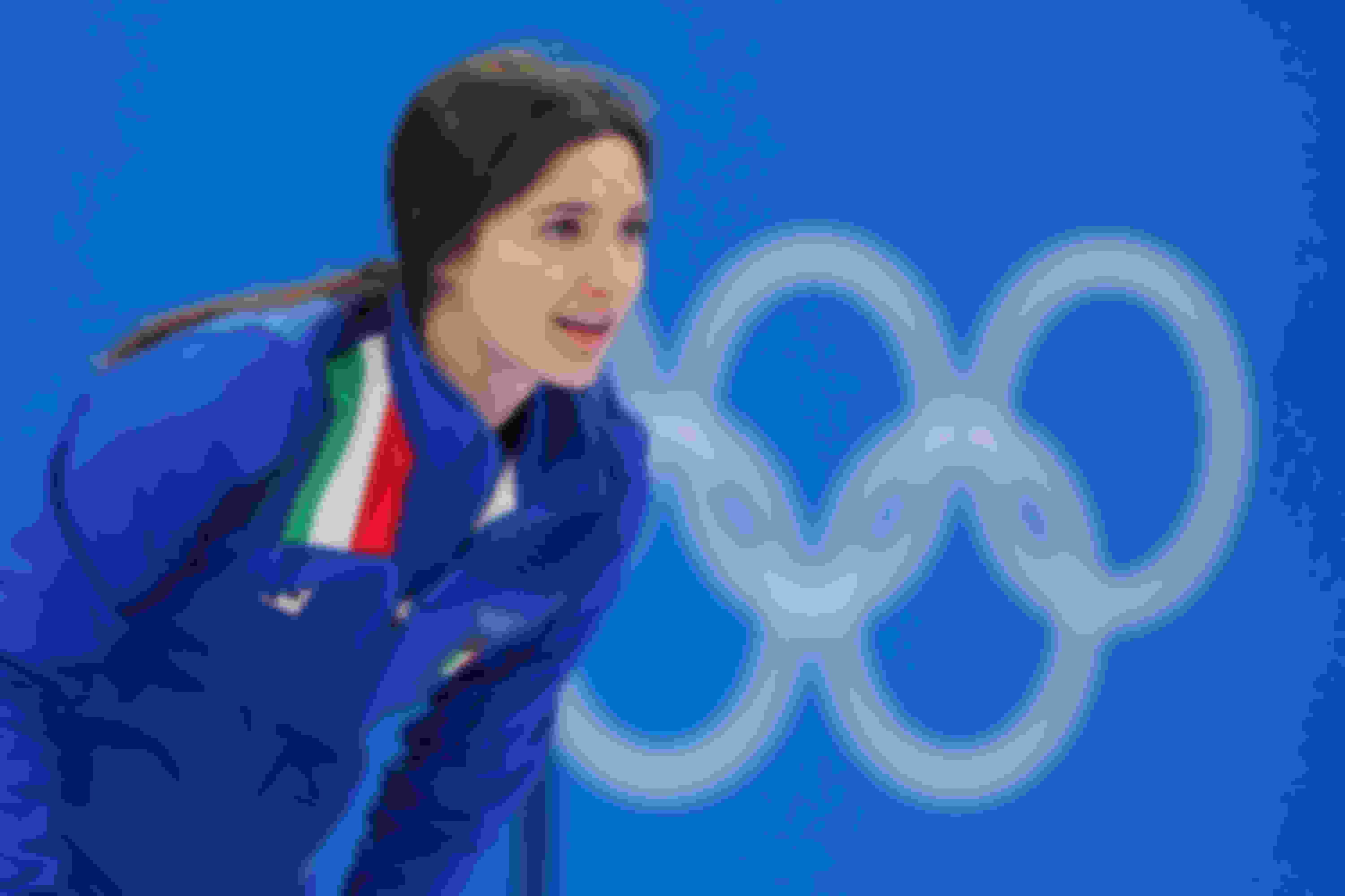 Stefania Constantini of Team Italy competes against Team Norway during the curling mixed doubles gold medal game at Beijing 2022