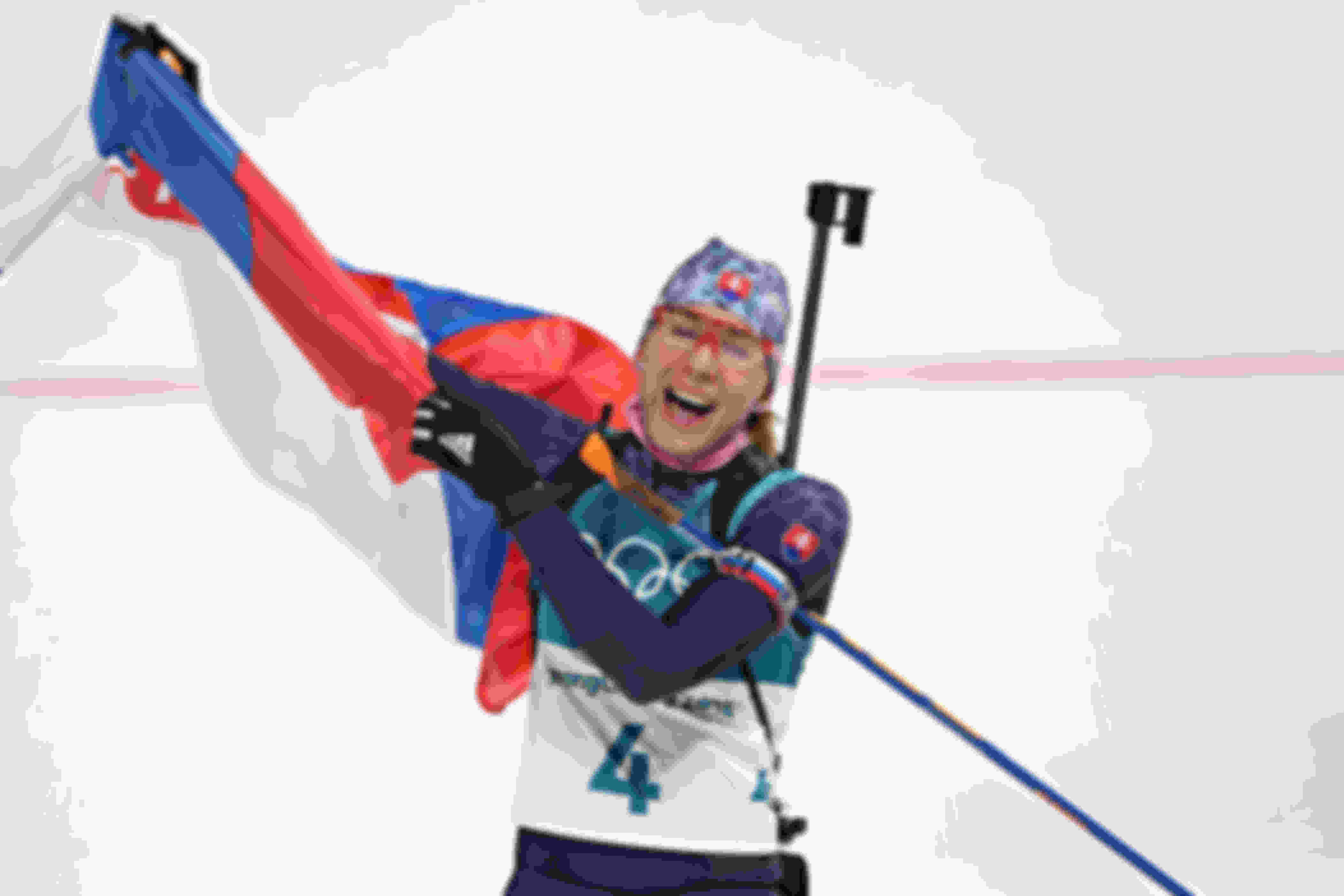 La gioia della Kuzmina dopo aver vinto il terzo oro della carriera a Pyeongchang 2018