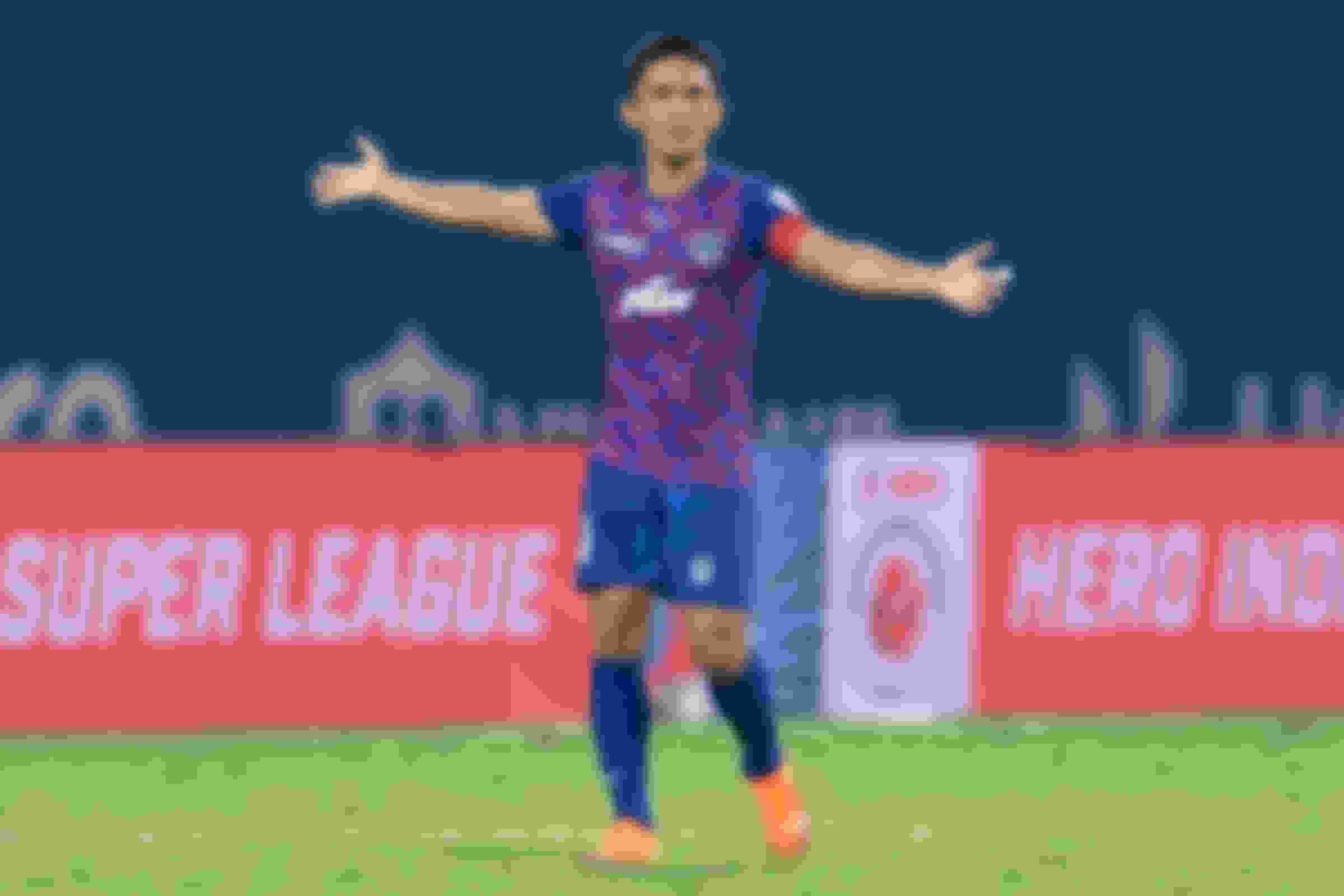BFC's Sunil Chhetri after scoring a goal. A milestone moment for the skipper who becomes the first player to reach the 50-goal mark in the ISL.