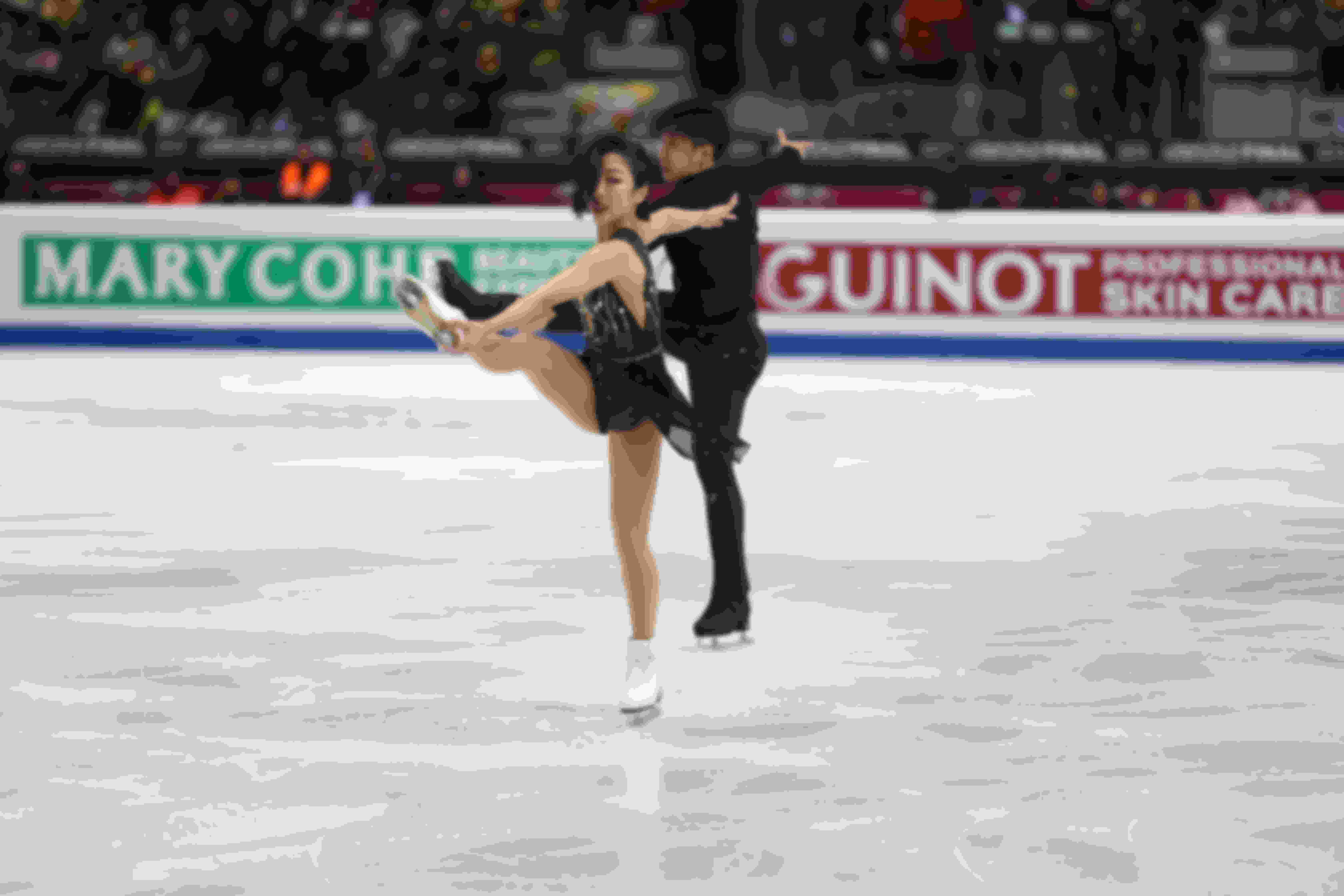 Sui Wenjing and Han Cong during the pairs short program at the 2019 Grand Prix Final in Turin