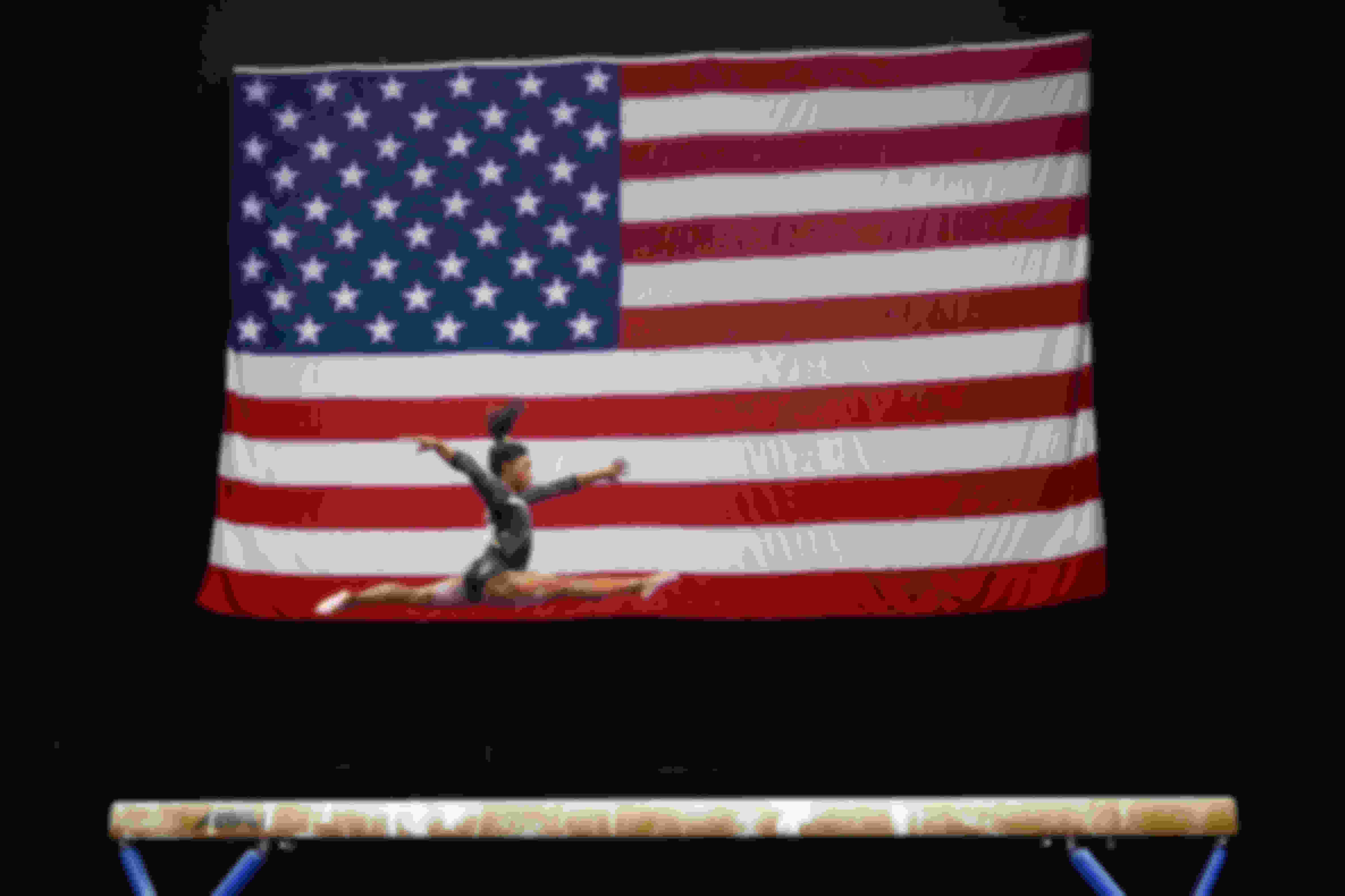 Simone Biles competes on the balance beam at the U.S. Gymnastics Championships in Boston