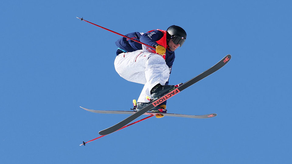 Alex Hall of Team USA performs a trick during the men's freestyle freeski slopestyle final