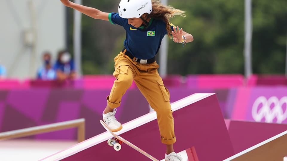 Rayssa Leal of Team Brazil competes during the Women's Street Prelims Heat 4 on day three of the Tokyo 2020 Olympic Games at Ariake Urban Sports Park on July 26, 2021 in Tokyo, Japan.