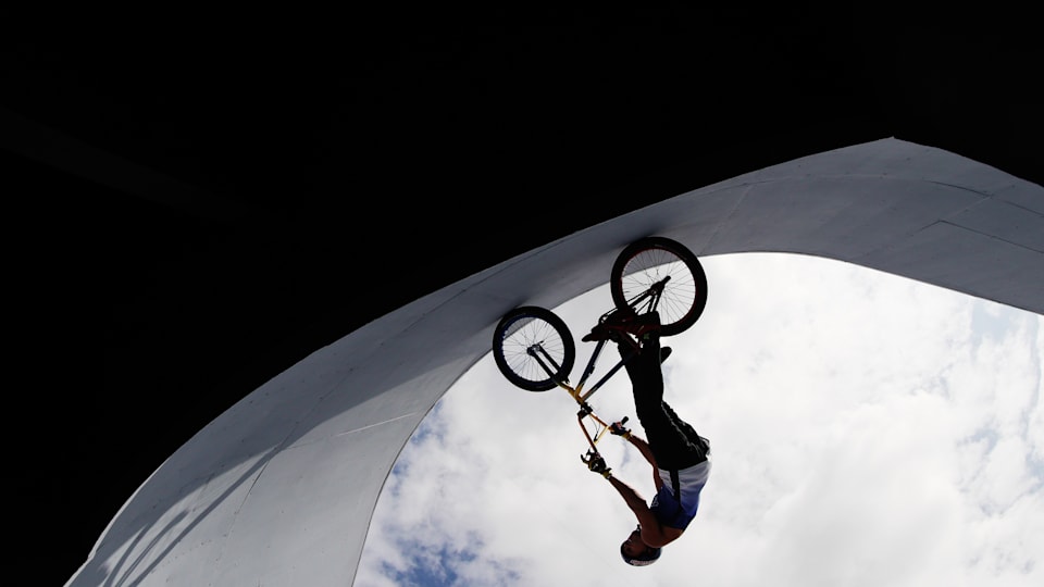 Detailed silhouette view of prepares Daniel Dhers of Team Venezuela for the race prior to the Men´s BMX Freestyle seeding event on day eight of the Tokyo 2020 Olympic Games