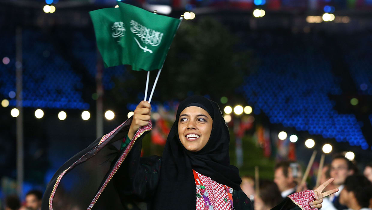 Saudi Arabia raise its flag in the Beijing Winter Olympics