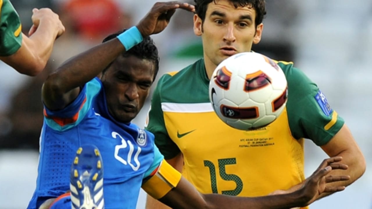 Climax Lawrence of India against Australian team in the 2011 AFC Asian Cup