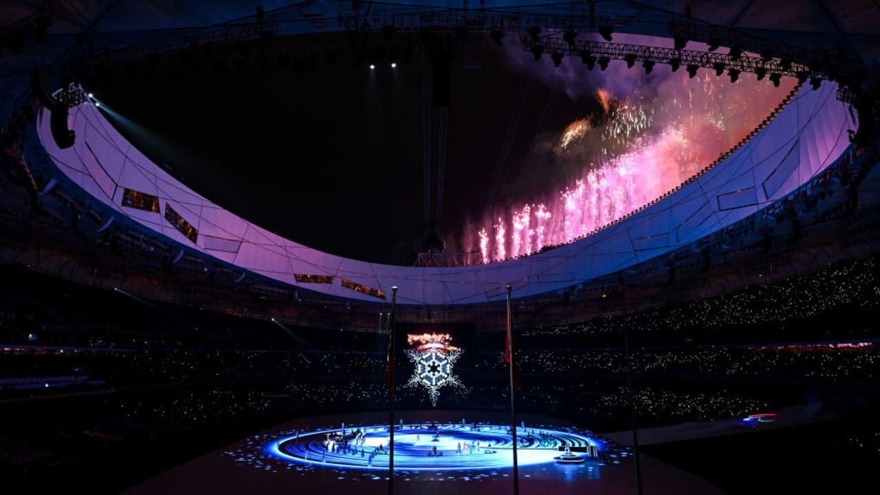 The Paralympic flame is seen during the Closing Ceremony of the 2022 Beijing Winter Paralympics