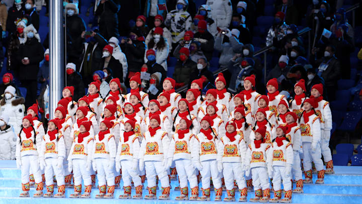 Choral performers sing during the Beijing 2022 Opening Ceremony