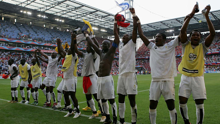 Ghana celebrate after upsetting the Czech Republic 2-0 at Germany 2006