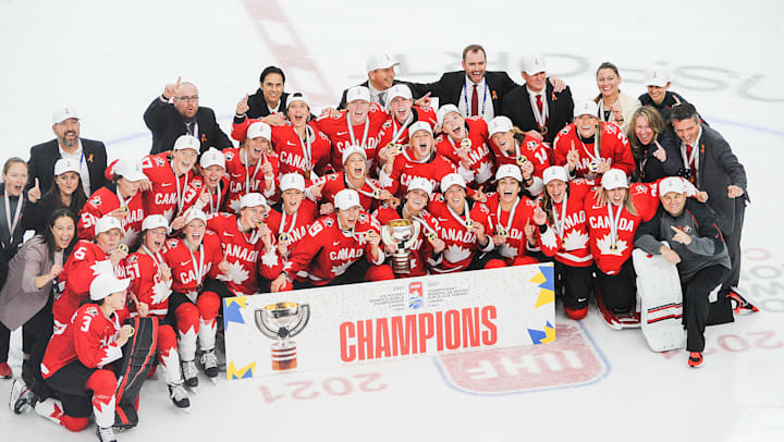 In A Rematch Of The 18 Olympic Final Marie Philip Poulin Scored The Golden Goal In Overtime To Earn Canada Its First World Title Over The Usa Since 12