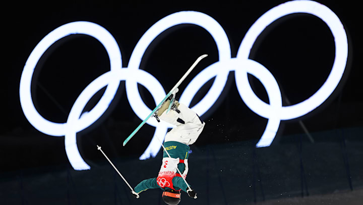 Jakara Anthony of Team Australia skis during the women's freestyle skiing moguls training session at the Genting Snow Park