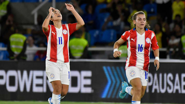 Fany Gauto, de Paraguay, celebra un gol ante Colombia en la Copa América 2022