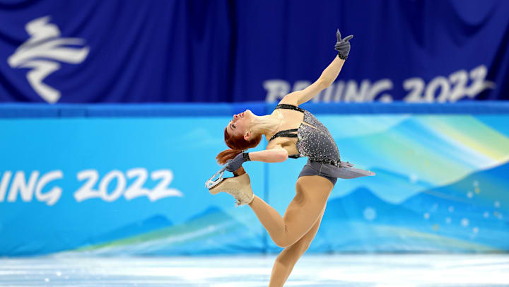 Eliska Brezinova skates in the team event - women single skating at Beijing 2022