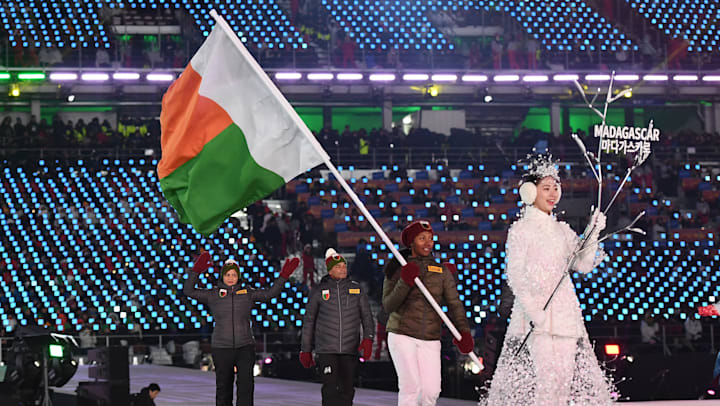 Mialitiana Clerc at the Opening Ceremony of the 2018 PyeongChang Olympic Games.