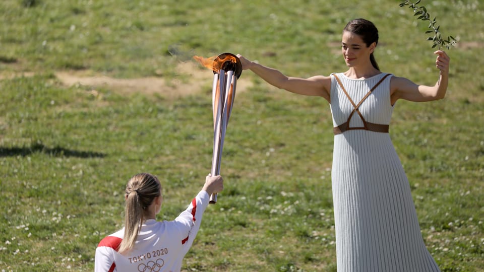 Olympic torch lighting ceremony in Greece