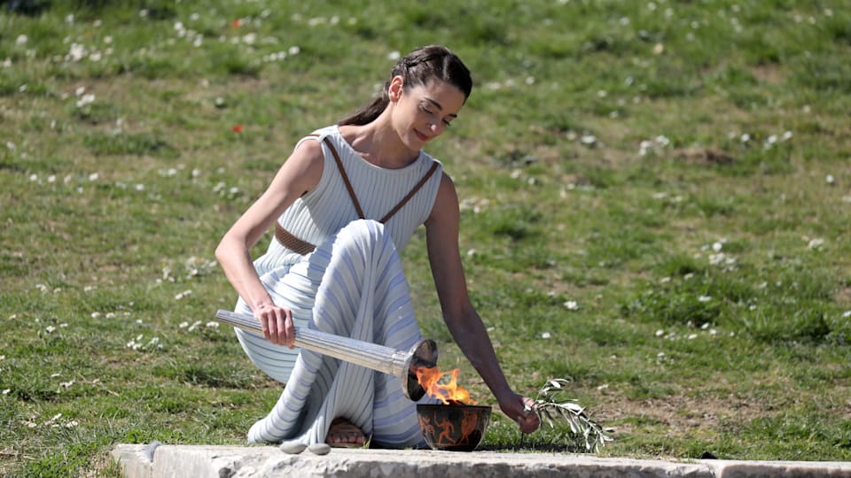 Olympic torch lighting ceremony in Greece