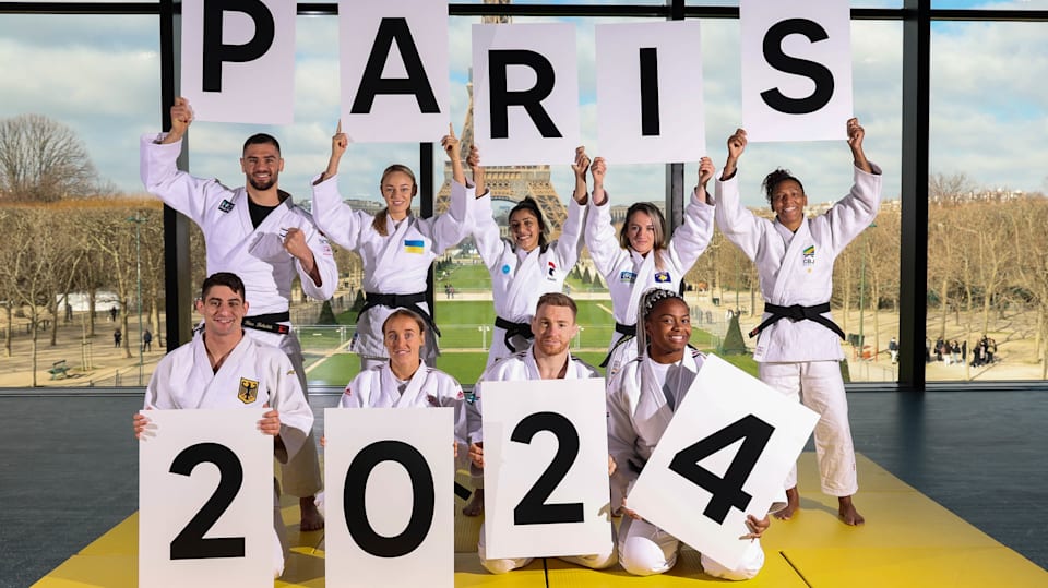 Olympic judokas visit the Champ de Mars Arena, the judo venue for Paris