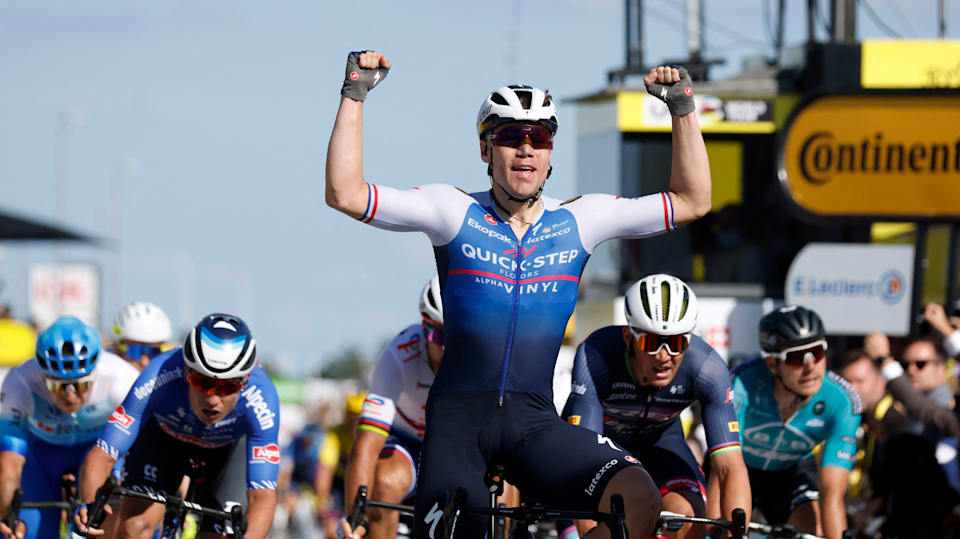 Fabio Jakobsen wins stage 2 as Wout van Aert takes overall lead at Tour