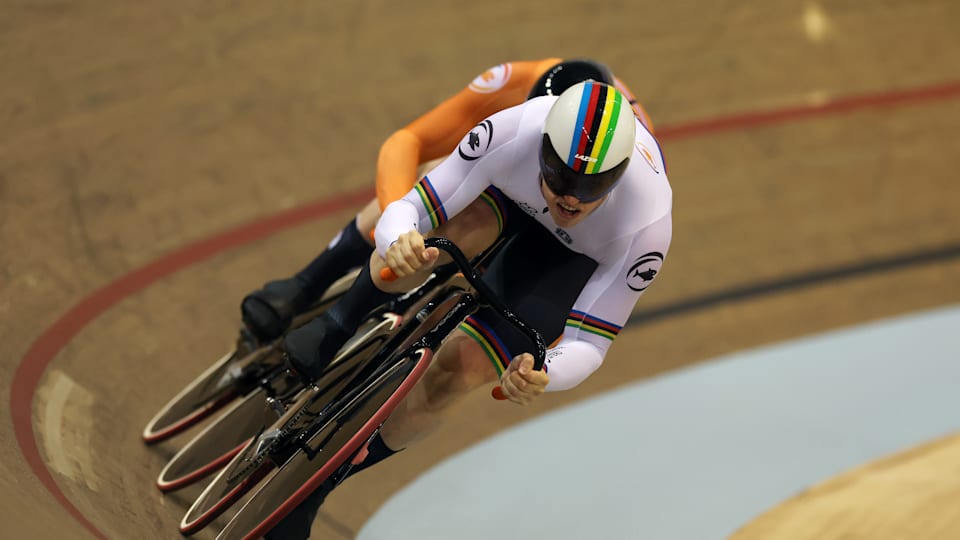 Harrie Lavreysen leads the Dutch men in the team sprint