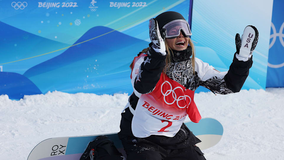 Chloe Kim reacts after "unreal" snowboard halfpipe gold at Beijing 2022