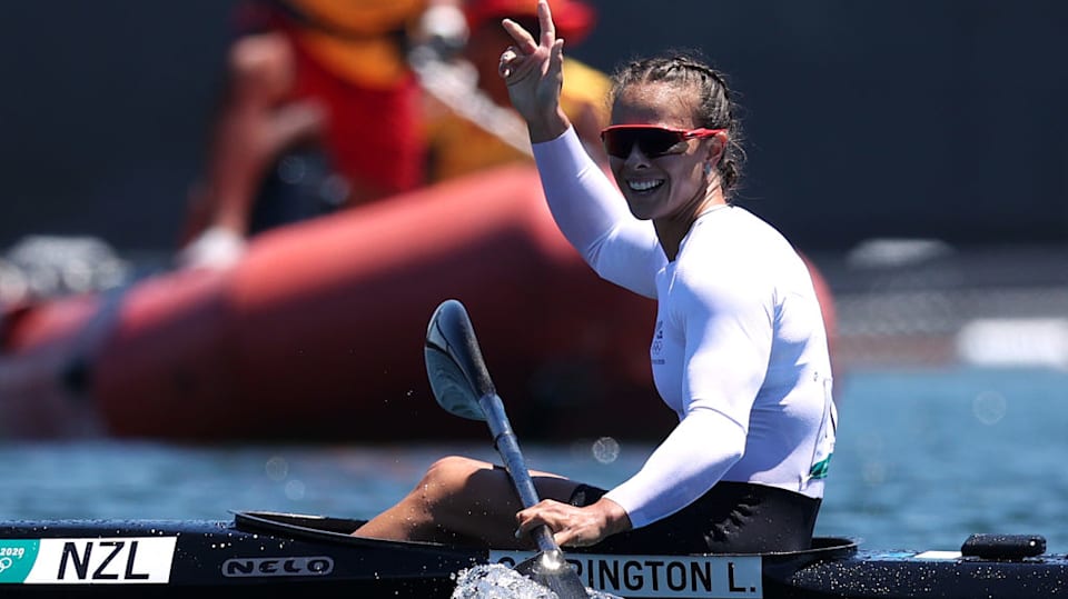 New Zealand’s Lisa Carrington wins women’s kayak single 500m for third