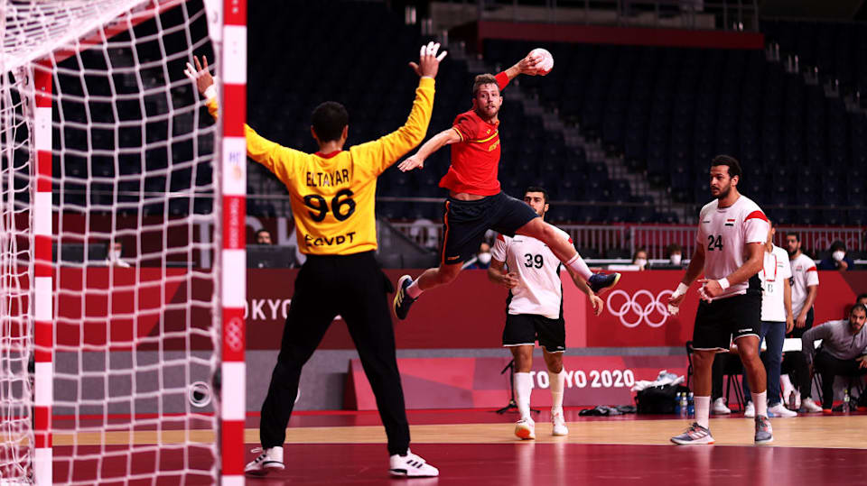 An action from a handball match  