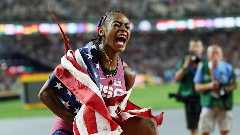 Final de 100 metros femeninos en el Mundial de Atletismo 2023 el