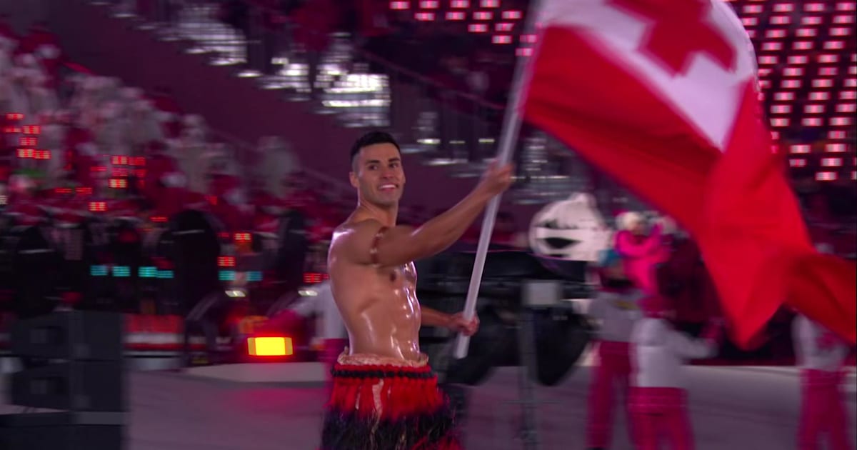 Shirtless Tonga Flag Bearer Does It Again 6009