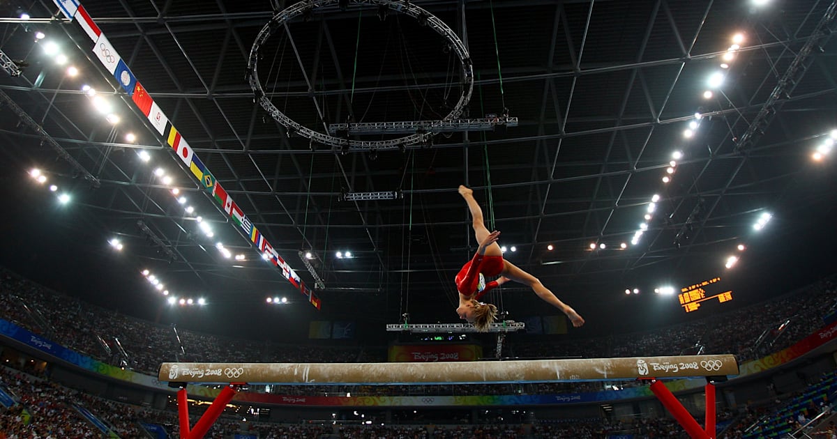Watch Team USA compete on the balance beam during qualifying at Beijing 2008