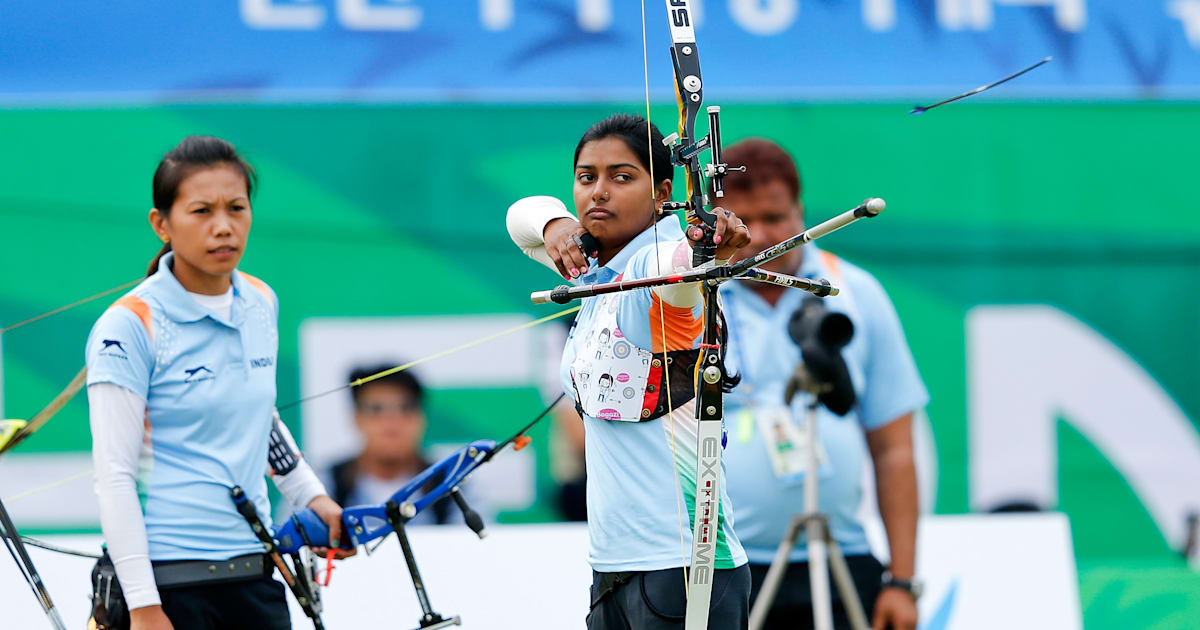 Equipo recurvo femenino indio en la final de la Copa del Mundo de Tiro con Arco de Guatemala en 2021